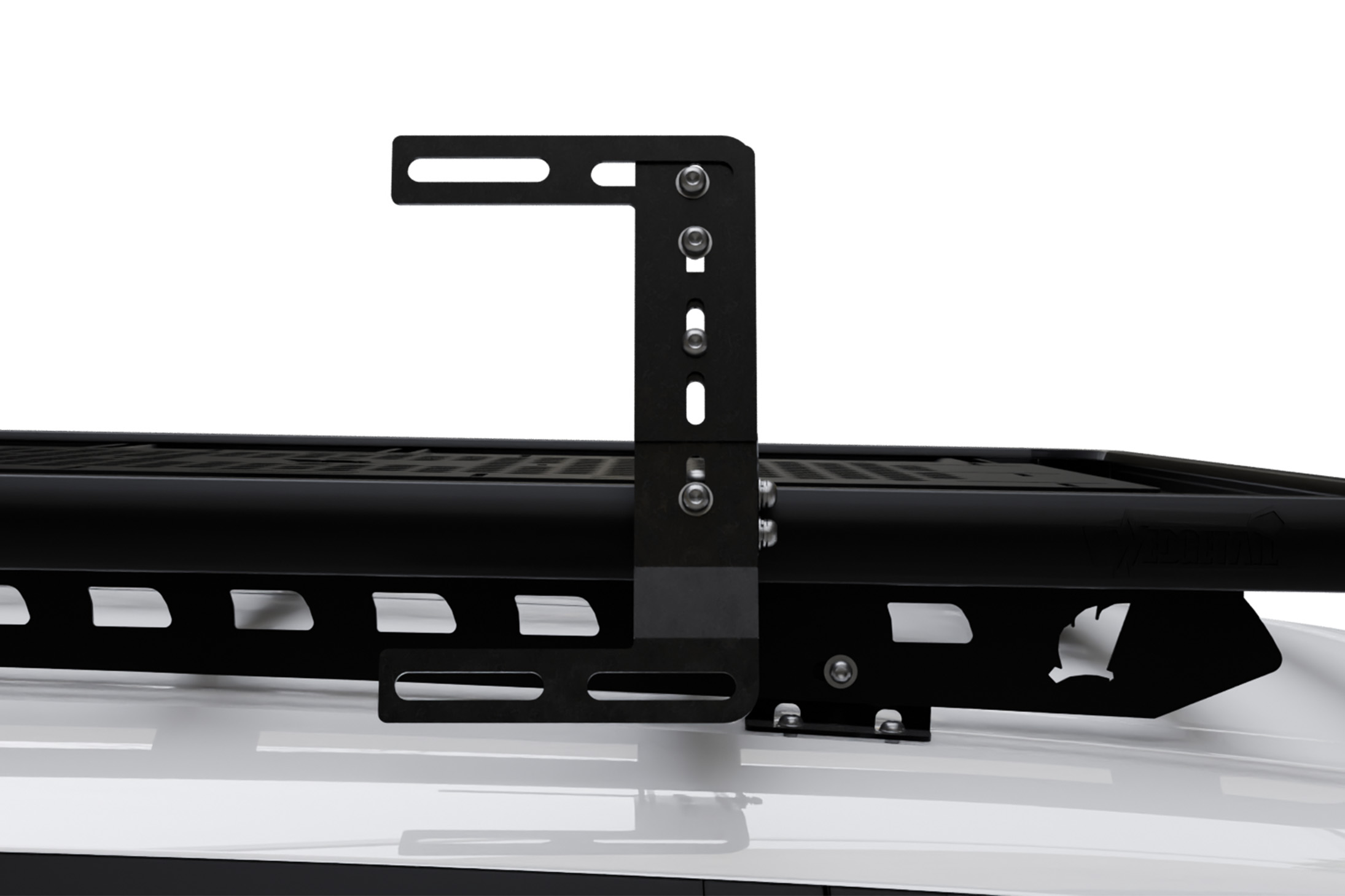 Front image of Wedgetail Adventure Accessory Adjustable Recovery Tracks Bracket For Fitment On Side Of Rack