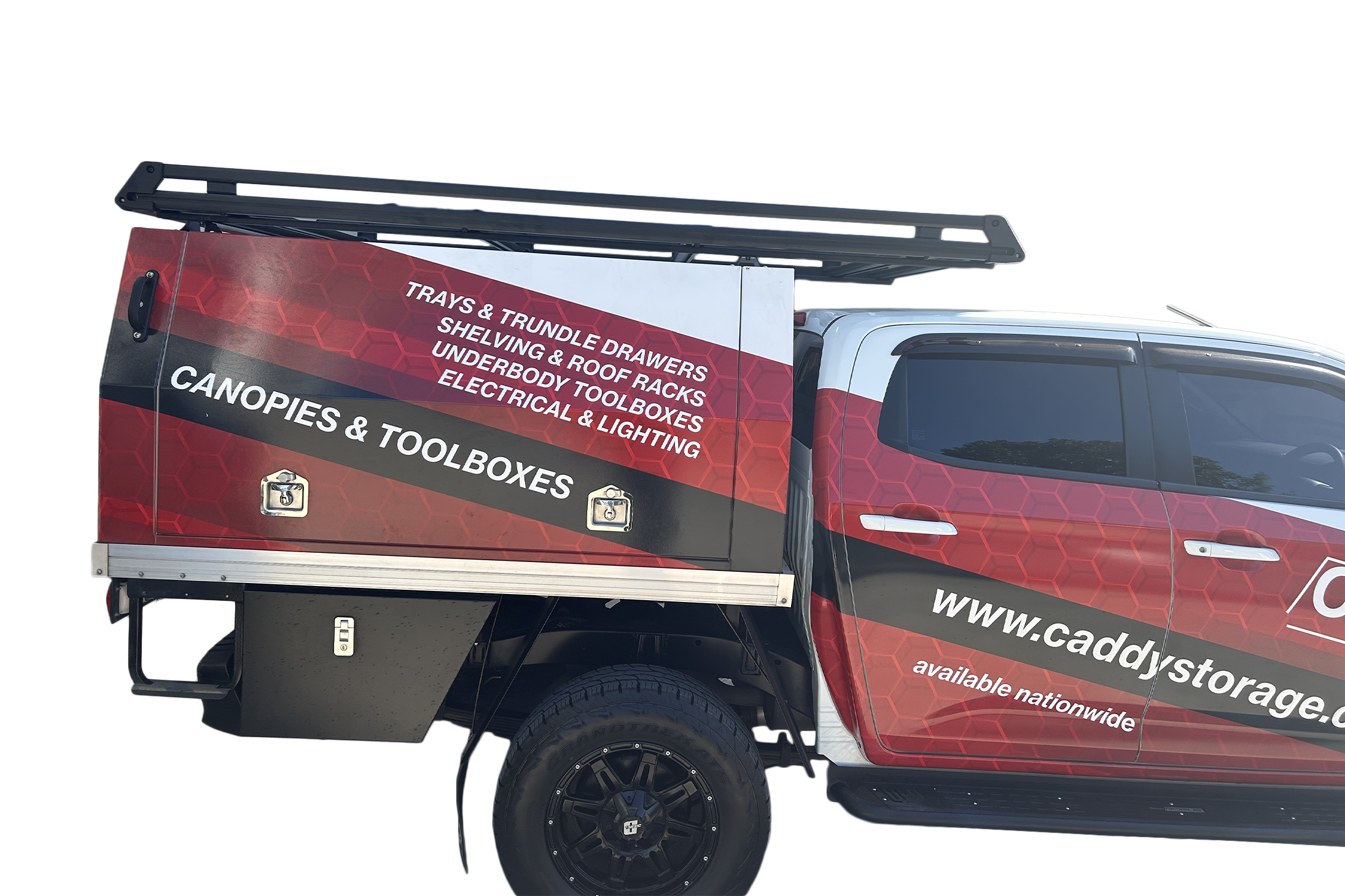 RW-EXCAD-2714_Side.png Side image of Wedgetail Trade Service Body Combination Kit To Suit Extra Cab Canopy Roof Rack